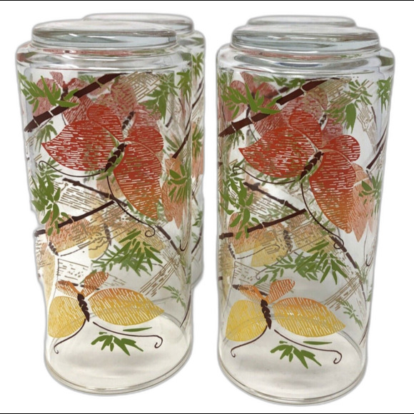 Anchor Hocking Butterfly Tumblers 6" Tall 16 oz Vintage 70s MCM Mod Set of 4 - Picture 7 of 12
